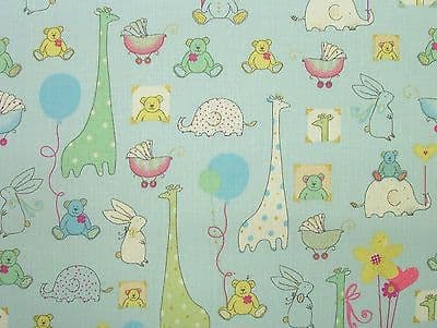 Babytime BLUE Designer COTTON Nursery Curtain / Soft Furnishing /Bunting Fabric