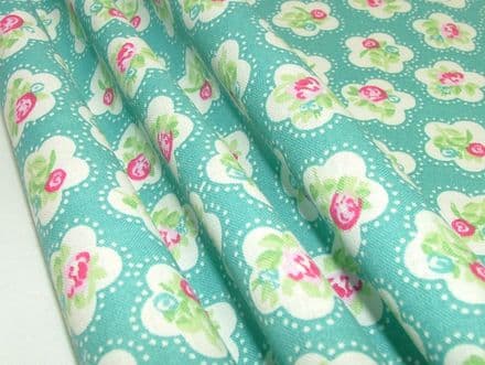 Dainty Flowers, Teal, 100% Cotton Curtain / Soft Furnishing / Dressmaking Fabric
