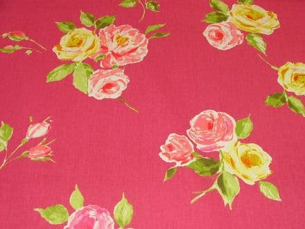 Prestigious Textiles "Ella" Cerise Floral Cotton Curtain/Soft Furnishing Fabric