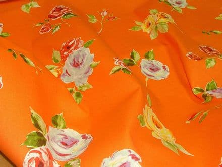 Prestigious Textiles "Ella" Orange Floral Cotton Curtain/Soft Furnishing Fabric