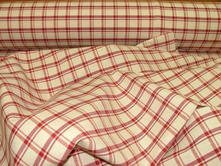 Prestigious Textiles Red / Off White Check  Curtain / Soft Furnishing Fabric REMNANT
