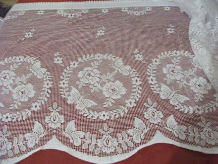 Vintage Cotton Ivory Cream Nottingham, Butterfly Garden Lace curtain 60cms drop