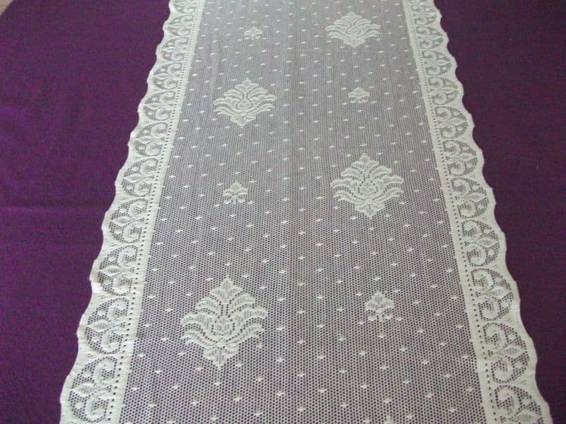 Vintage Cotton Ivory Nottingham Lace curtain / tablerunner / fabric- Claire
